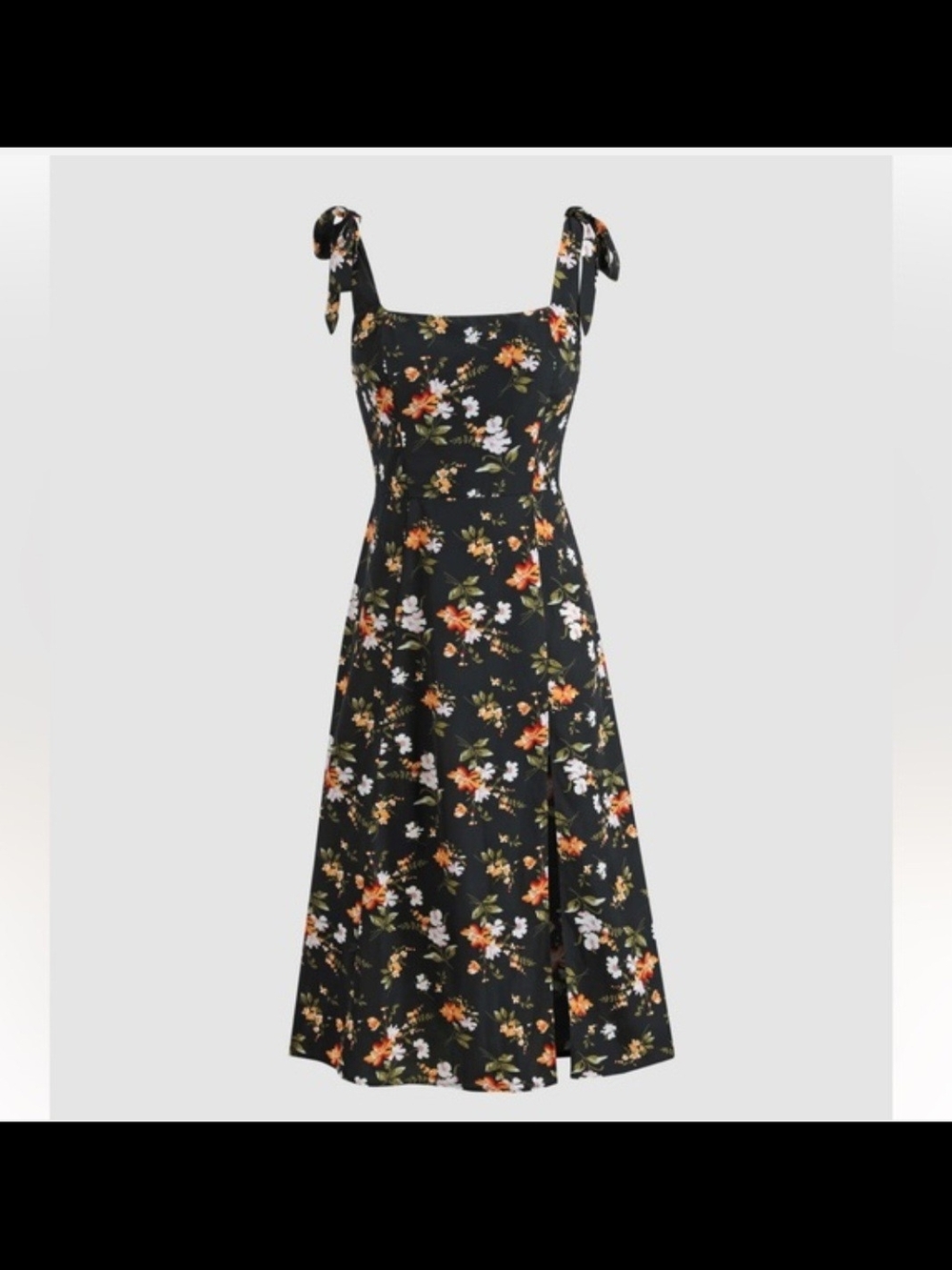 Cider Black Floral Tie-Shoulder Midi Dress